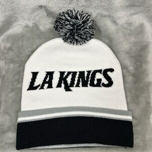 Los Angeles Kings Hat Beanie Unisex Black White Gray NHL Hockey Pom Pom Cuffed